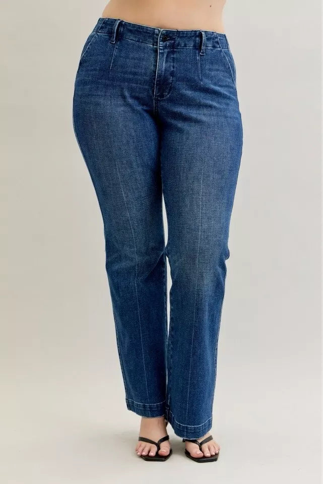 Judy Blue Full Size Mid Rise Bootcut Jeans with Welt Pockets Plus Size OutfitFlow