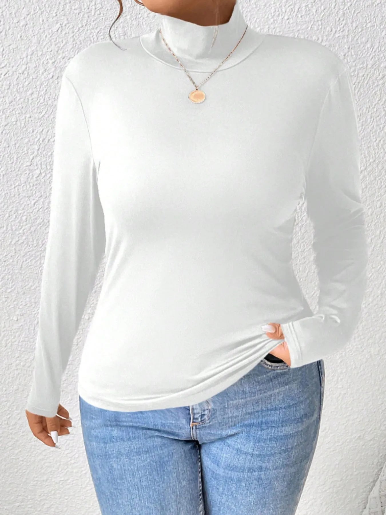 Plus Size Long Sleeve Fitted Turtleneck T-Shirt OutfitFlow