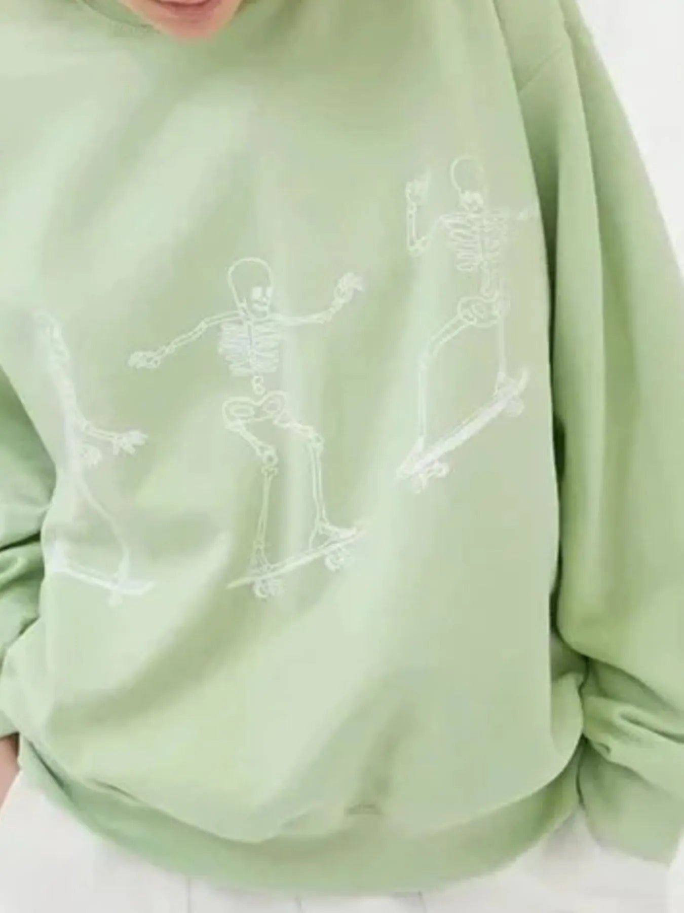 Skeleton Graphic Oversized Sweatshirt Light Green OutfitFlow