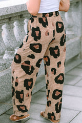 Outfit Flow - Leopard Drawstring Wide Leg Pants with Pockets