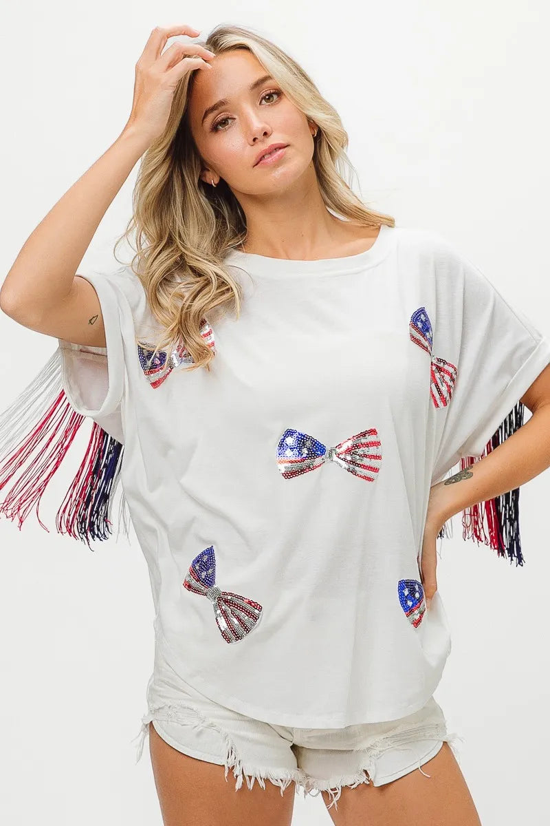BiBi American Flag Sequin Ribbon T-Shirt OutfitFlow
