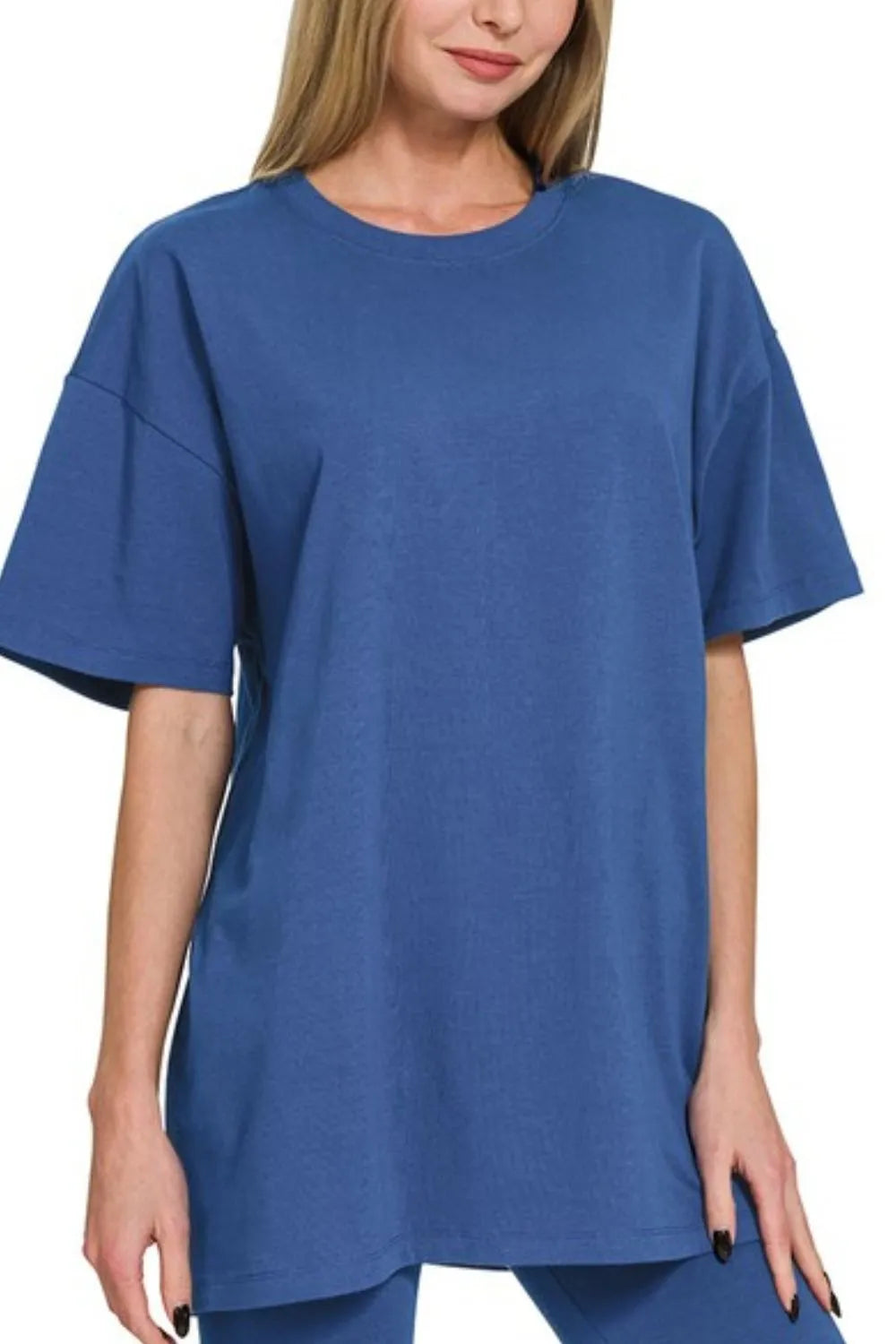Zenana Cotton Round Neck Top & Biker Shorts OutfitFlow