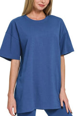 Zenana Cotton Round Neck Top & Biker Shorts OutfitFlow
