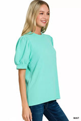 Zenana Raised Rib Puff Sleeve Top OutfitFlow