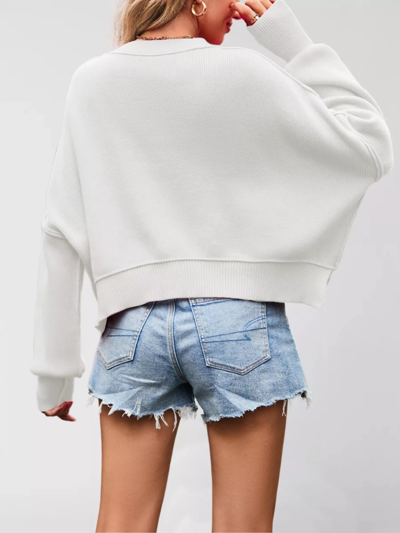 Round Neck Dropped Shoulder Sweater OutfitFlow