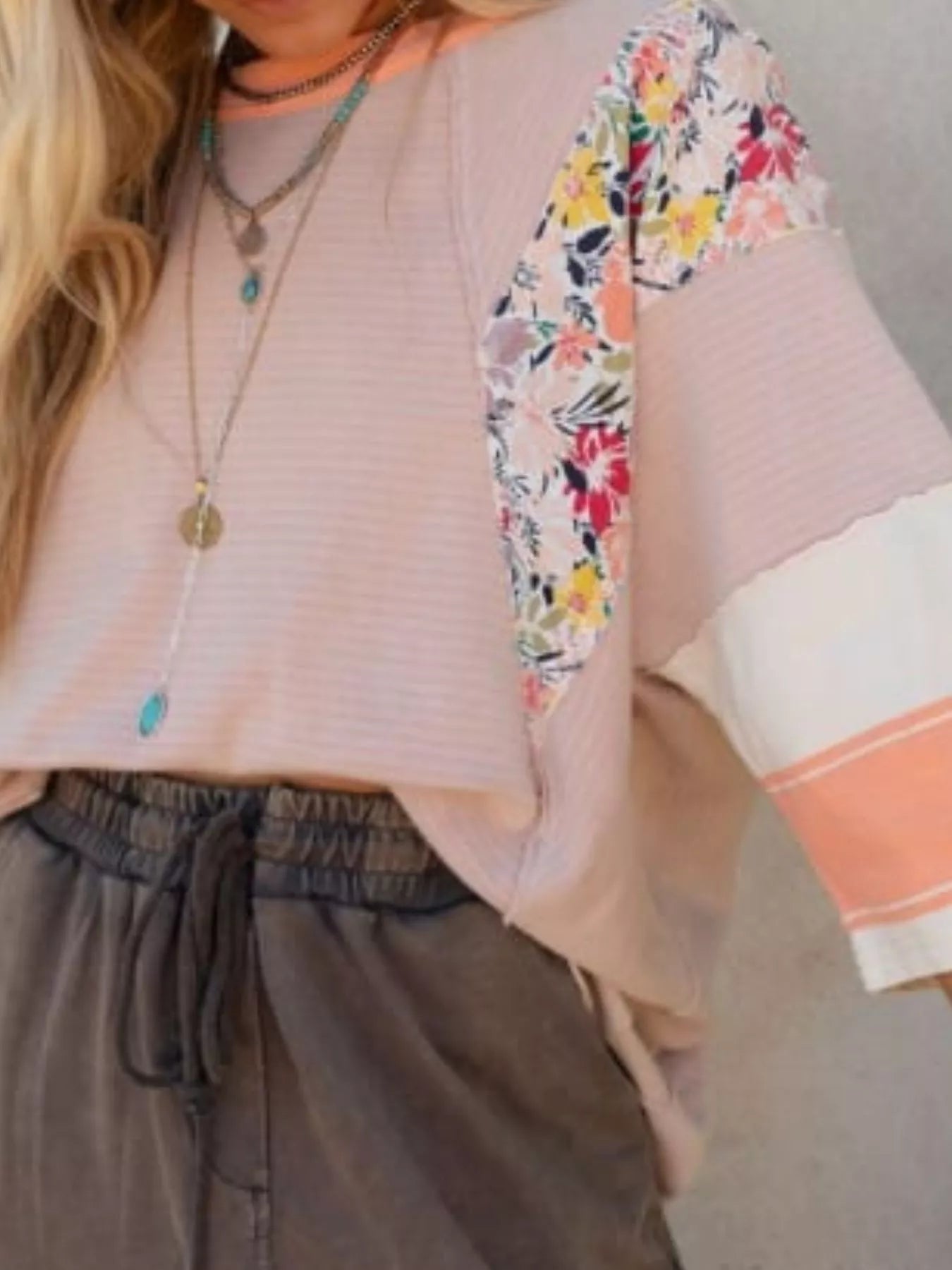 Striped Floral Long Sleeve T-Shirt OutfitFlow