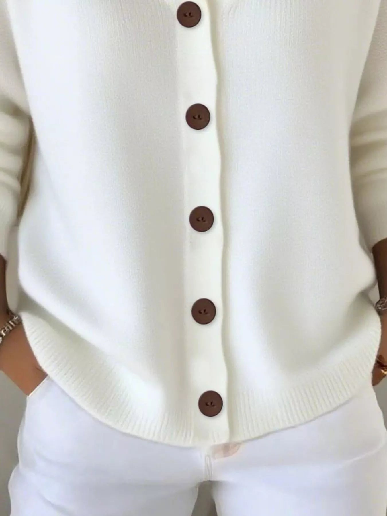 Full Size V-Neck Button-Down Knit Cardigan Plus Size OutfitFlow