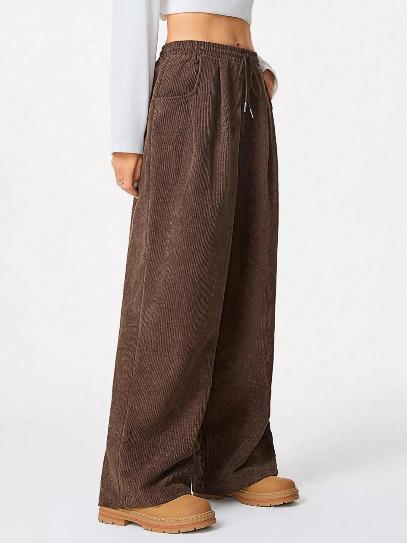 Wide Leg Corduroy Drawstring Pants OutfitFlow