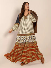 Plus Size Notched Balloon Sleeve Maxi Dress Caramel OutfitFlow