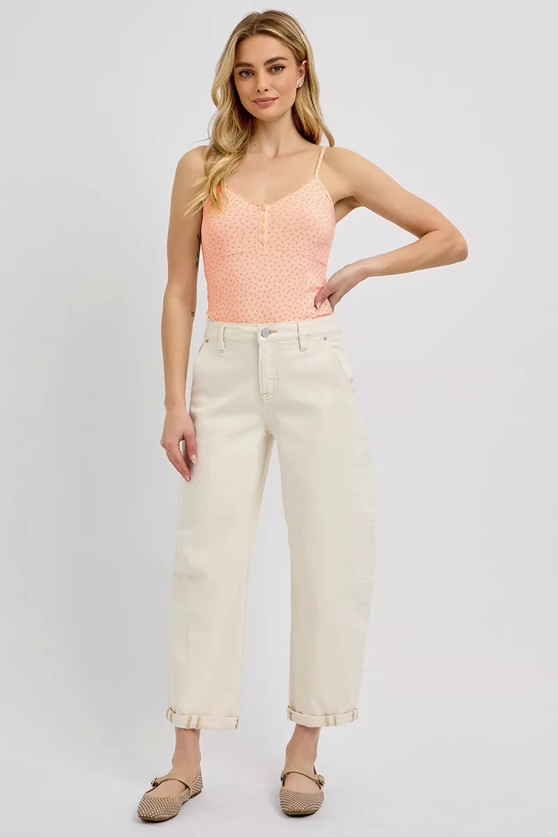 RISEN High Rise Relaxed Barrel Cuffed Jeans OutfitFlow