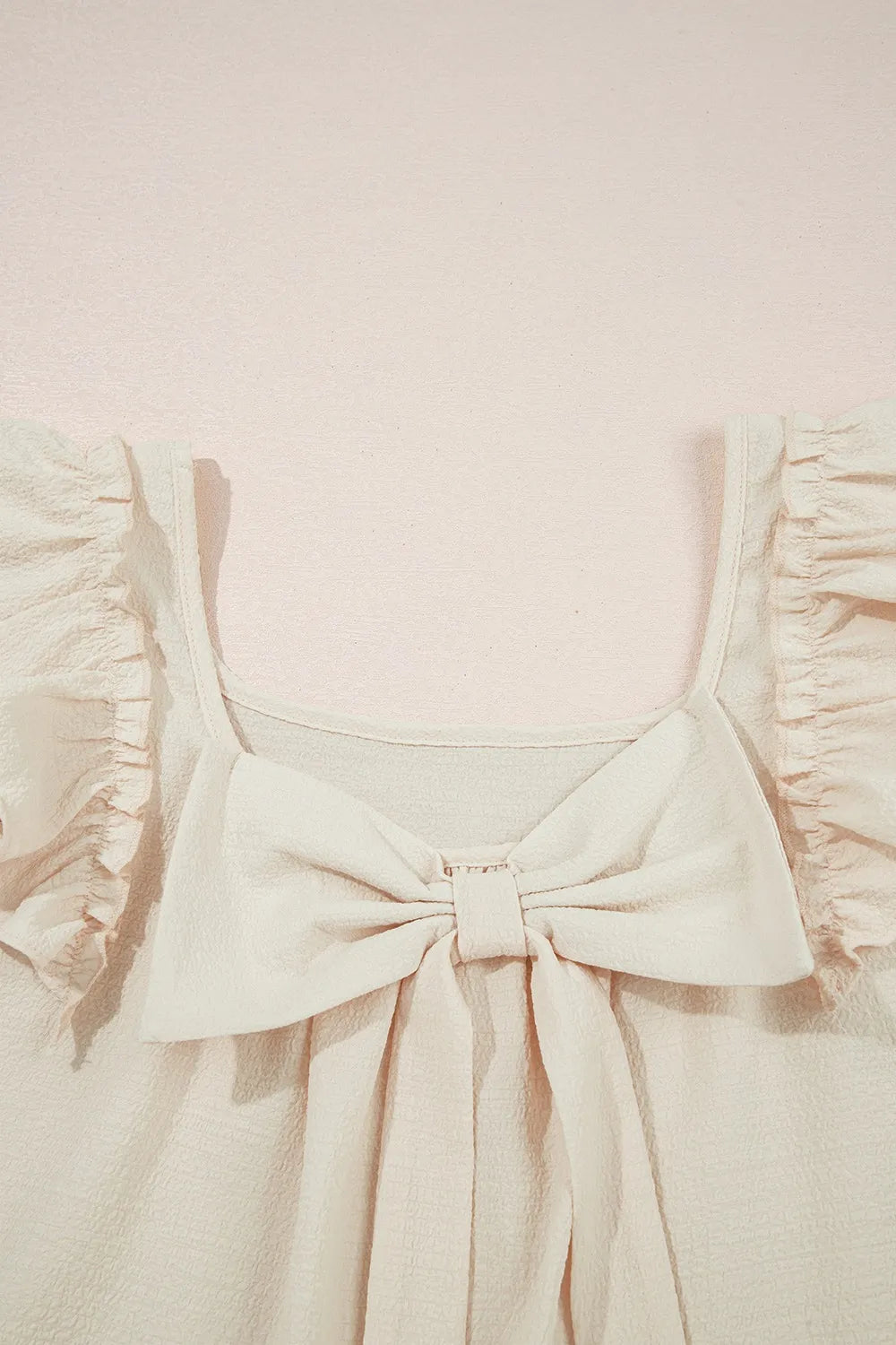 Bow Back Ruffled Cap Sleeve Blouse OutfitFlow