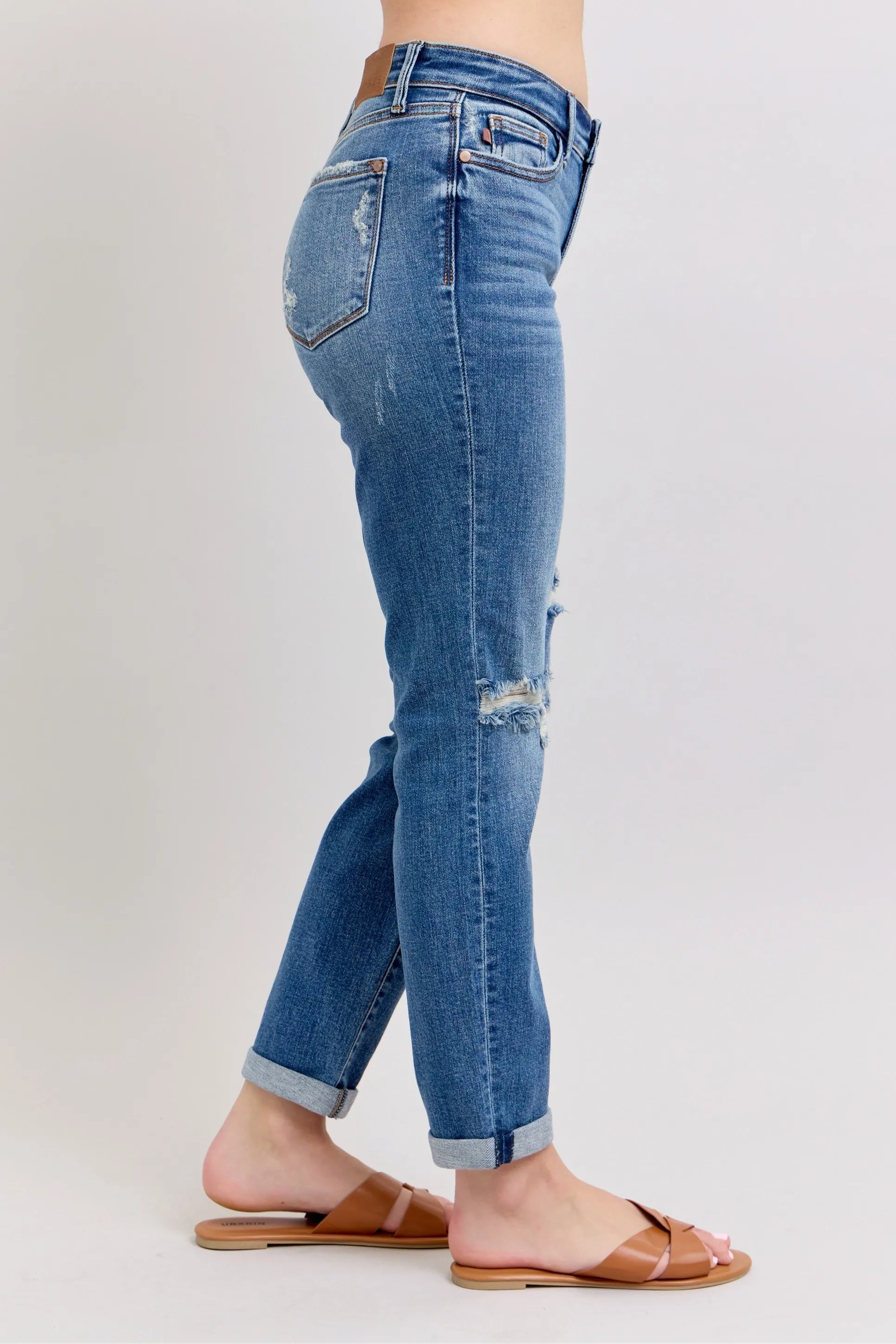 Judy Blue Full Size Mr Vintage Wash Boyfriend Fit W/ Destroy Jeans Plue Size OutfitFlow