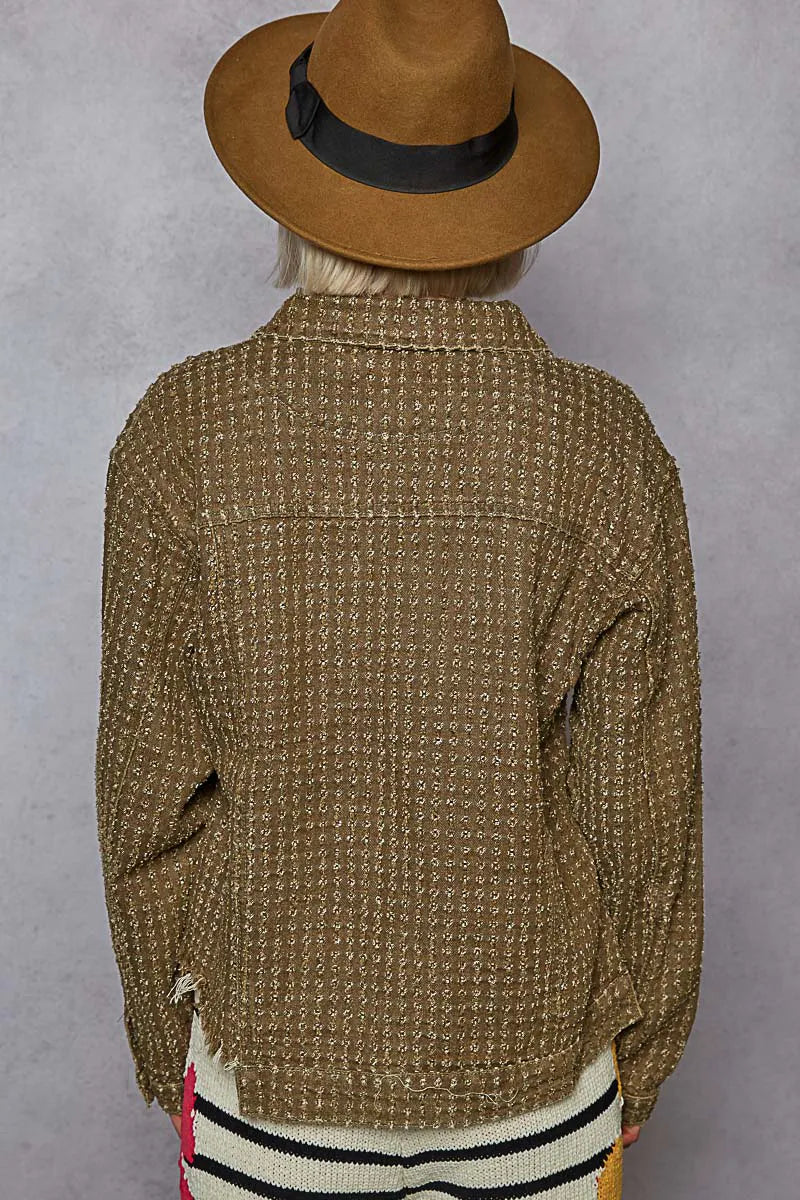 POL Raw Hem Button Up Jacket with Chest Pockets OutfitFlow