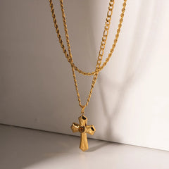 18K Gold-Plated Layered Cross Pendant Necklace OutfitFlow