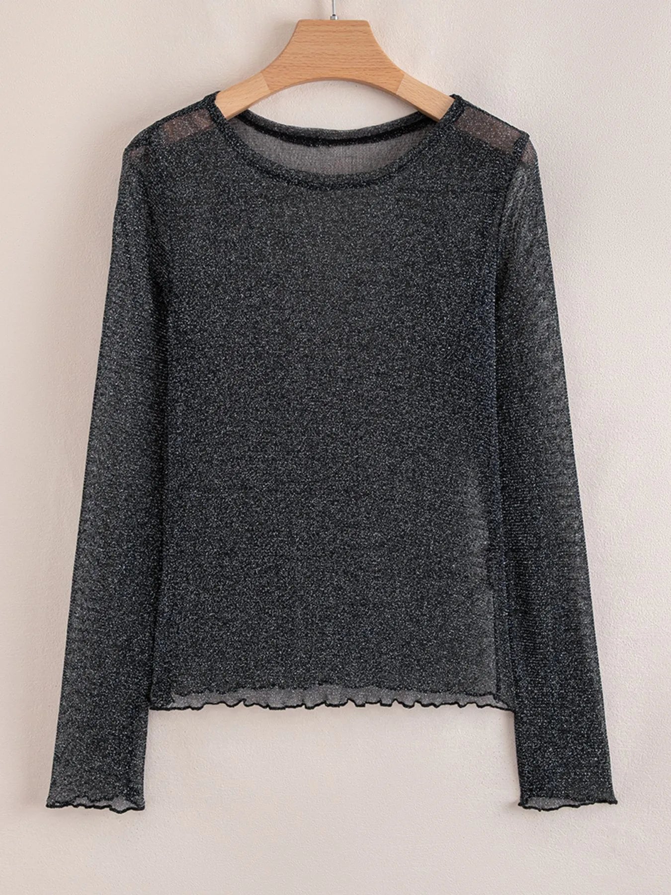 Metallic Glitter Mesh Long Sleeve Top OutfitFlow