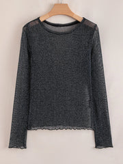 Metallic Glitter Mesh Long Sleeve Top OutfitFlow