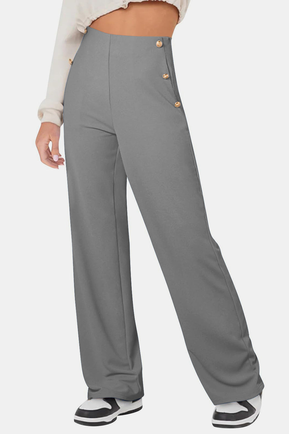 Outfit Flow - Decorative Button High Rise Pants