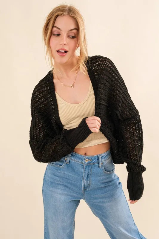 And The Why Fishnet Knitting Bolero Cardigan OutfitFlow
