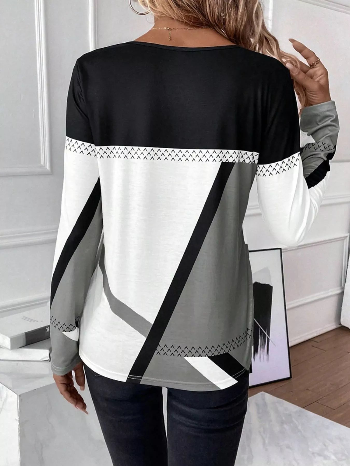 Color Block Long Sleeve T-Shirt OutfitFlow