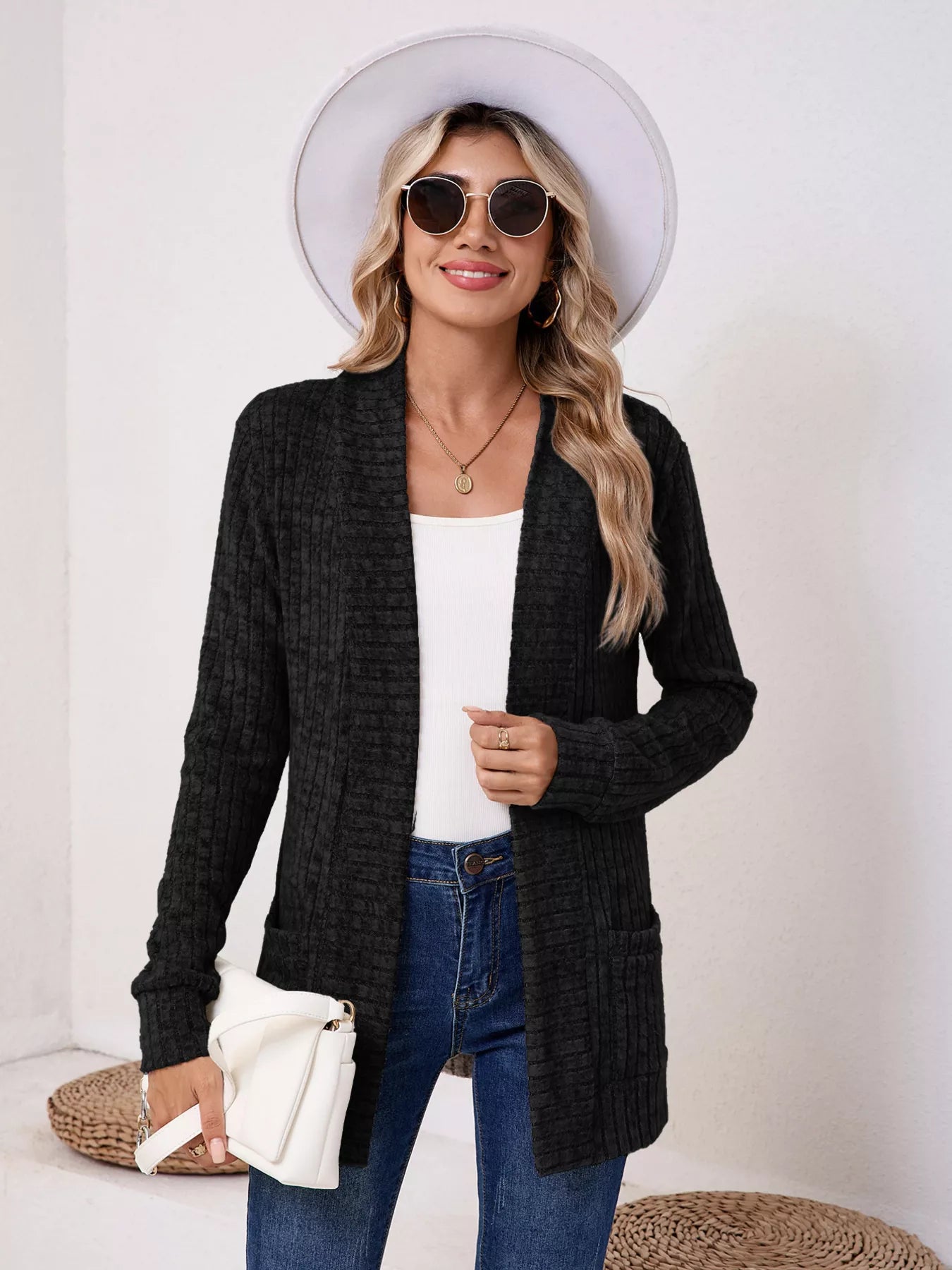 Casual Knit Open Front Cardigan OutfitFlow
