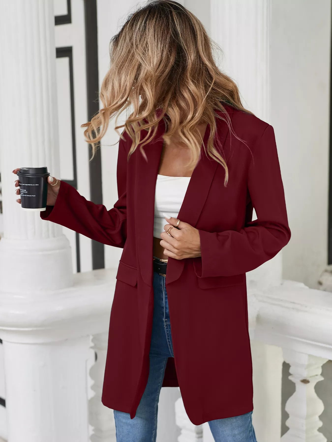 Lapel Collar Long Sleeve Blazer OutfitFlow