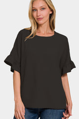 Zenana V-Neck Flutter Sleeve Top