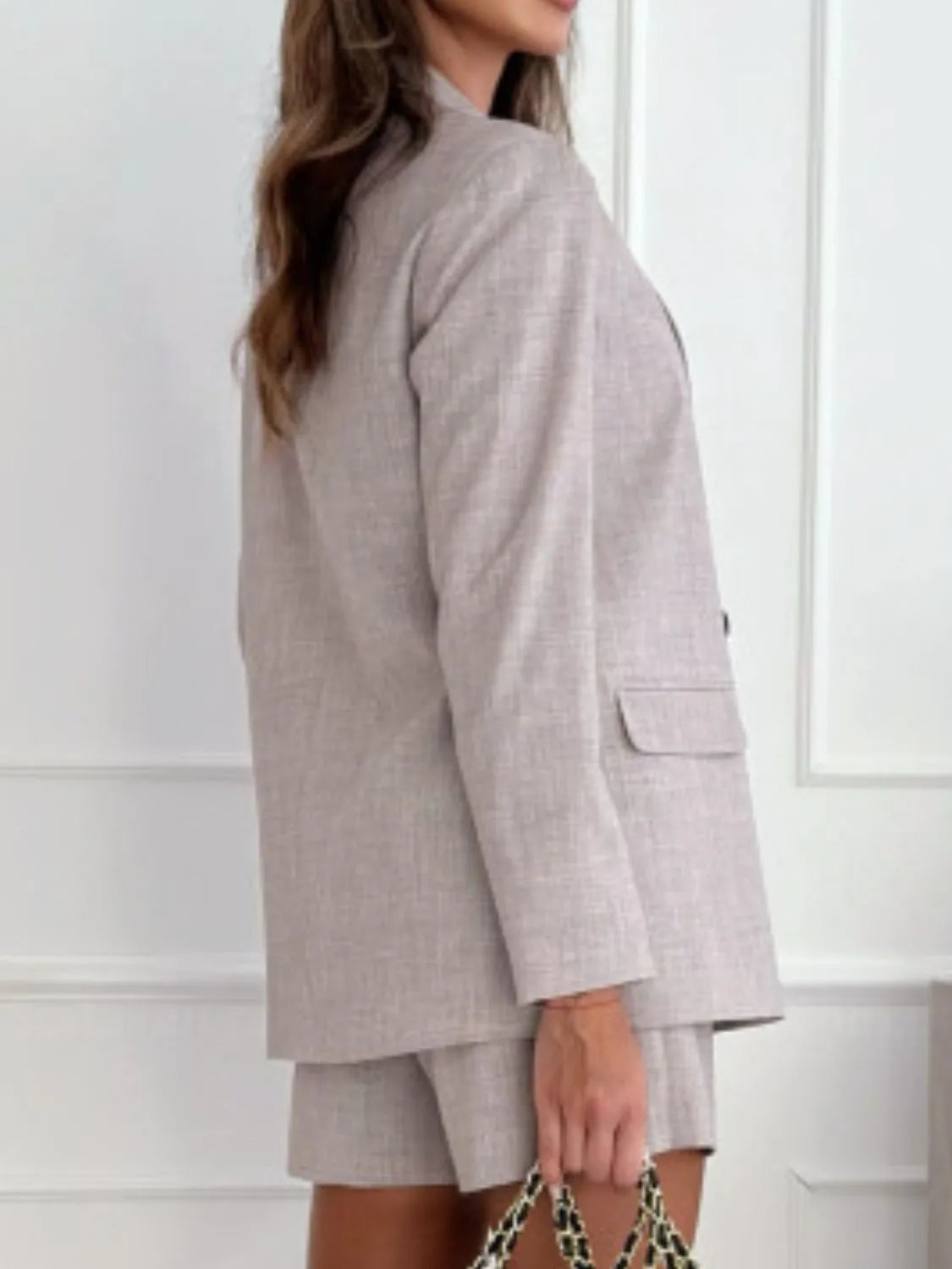 One Button Lapel Collar Blazer and Shorts Set OutfitFlow