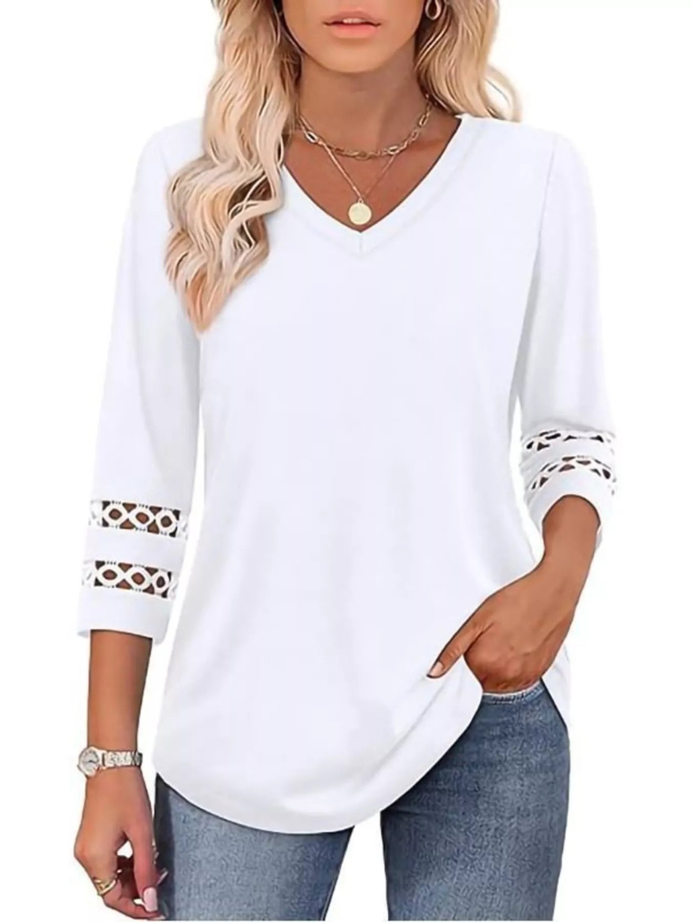 Full Size V-Neck 3/4 Sleeve T-Shirt Plus Size OutfitFlow