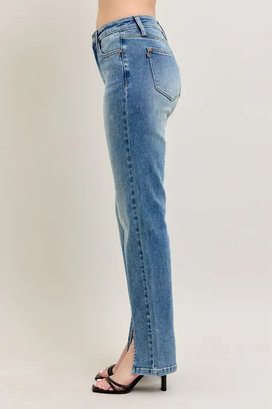 Judy Blue Full Size High Waist Vintage Wash Front Seam & Slit Straight Plus Size OutfitFlow