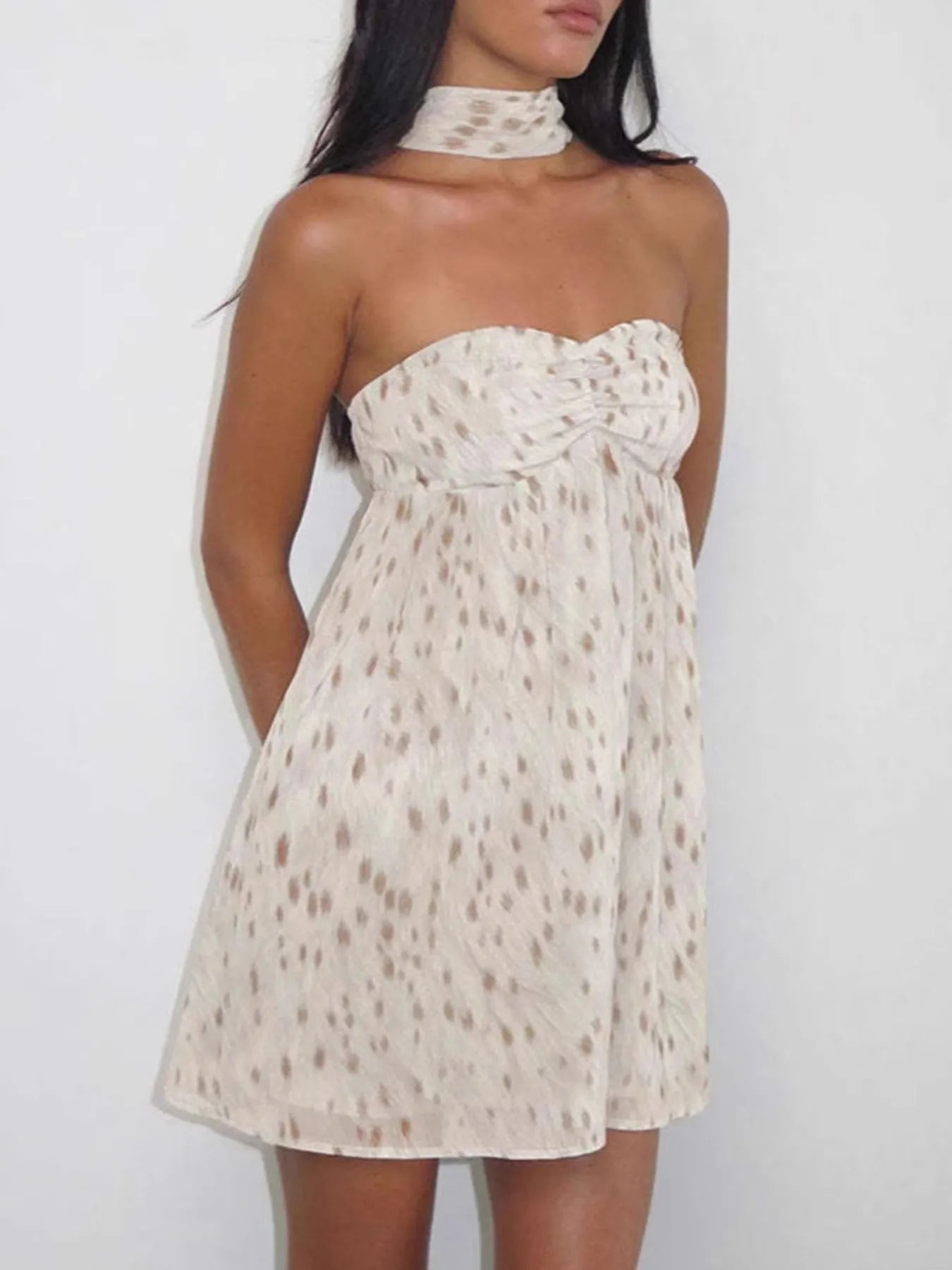 Sweetheart Neck Tube Mini Dress Apricot OutfitFlow