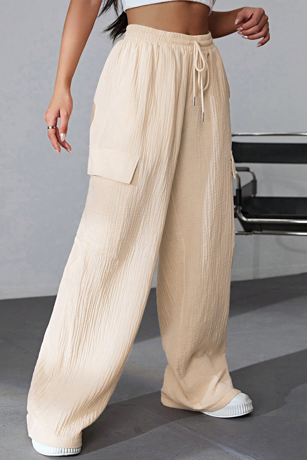 Outfit Flow - Drawstring Pocketed Wide Leg Pants