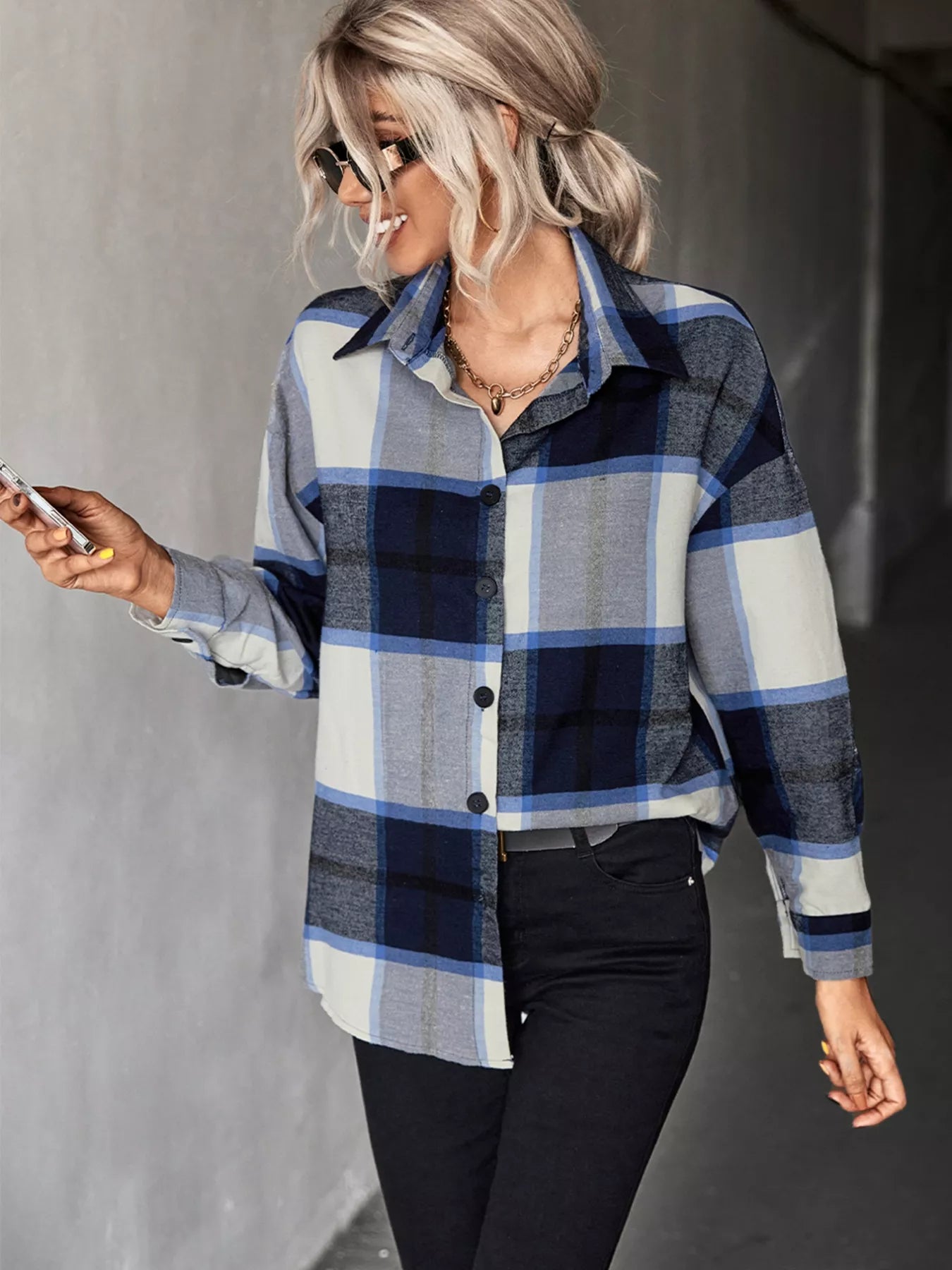 Plaid Button-Down Long Sleeve Shirt OutfitFlow