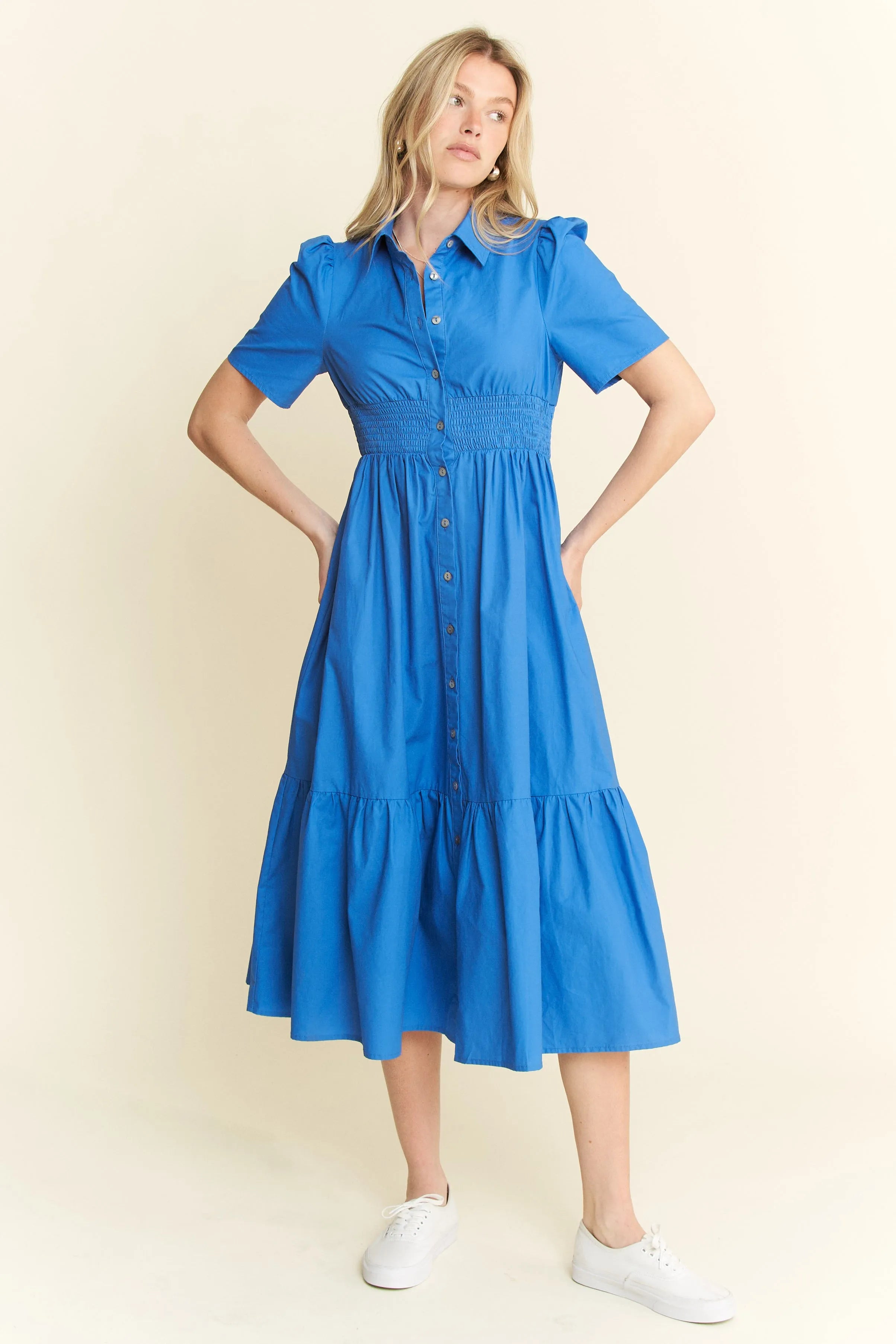 Jade By Jane Short Sleeve Button Down Midi Dress OutfitFlow