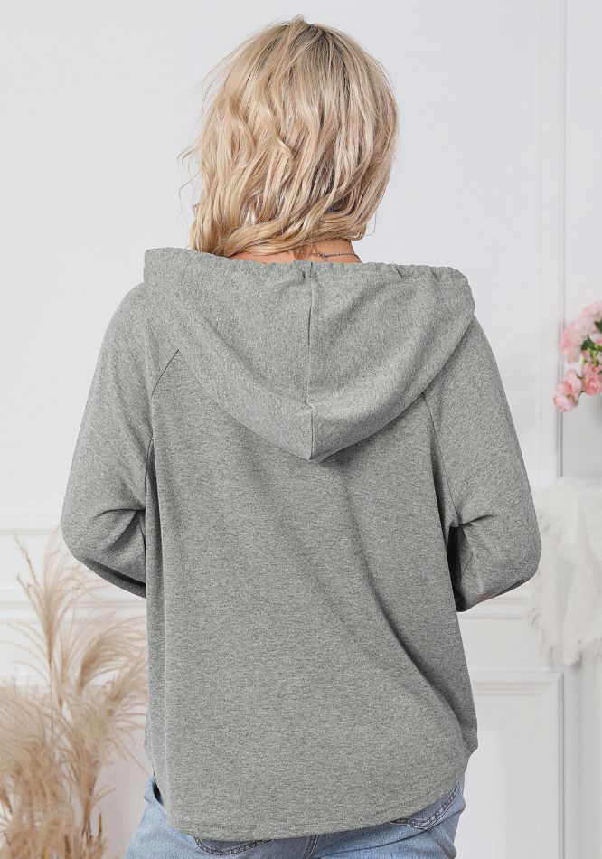 Outfit Flow - Drawstring Quarter Snap Long Sleeve Hoodie