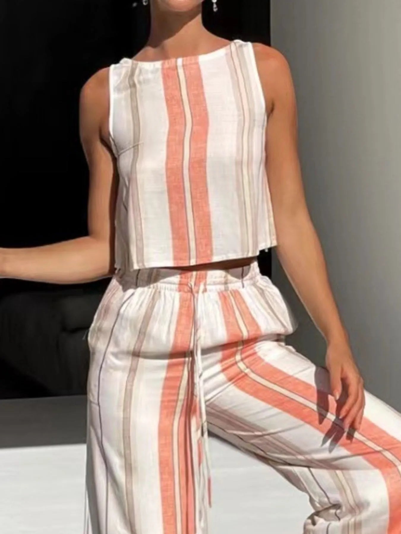 Printed Tank and Wide Leg Pants Set OutfitFlow