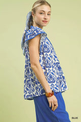 Umgee Abstract Print Short Sleeve Blouse Trendsi
