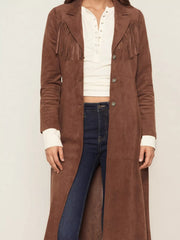 Fringe Lapel Collar Long Sleeve Coat Trendsi