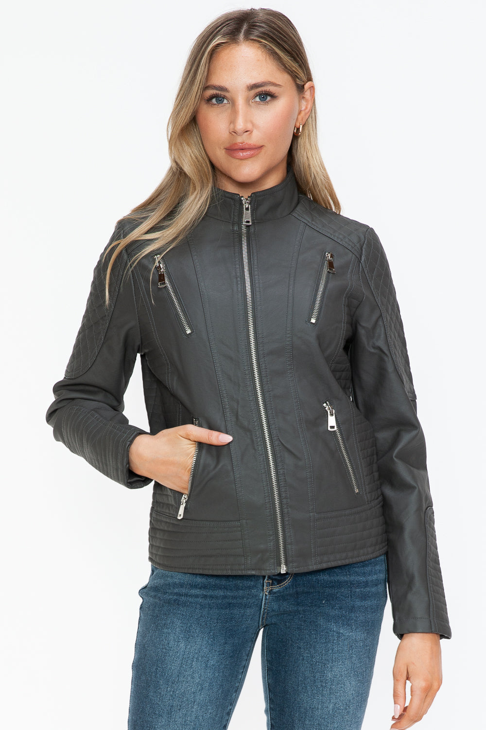 Outfit Flow - Snobbish Faux Leather Zip Up Mock Neck Jacket