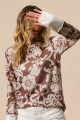 BiBi Flower Printed Waffle Thumb Opening Top OutfitFlow