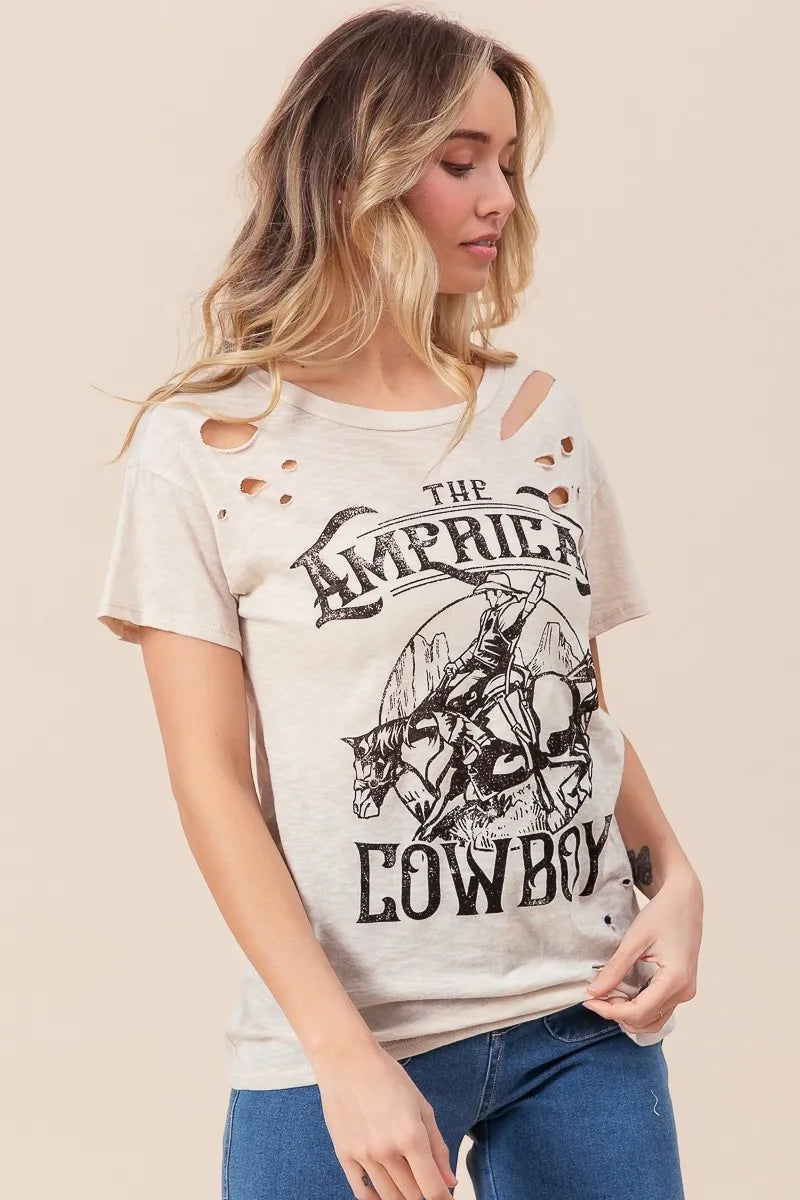 BiBi Cotton Slub Laser Top American Cow Boy Graphic OutfitFlow