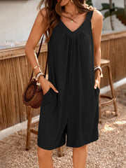 Casual V-Neck Sleeveless Romper with Pockets OutfitFlow