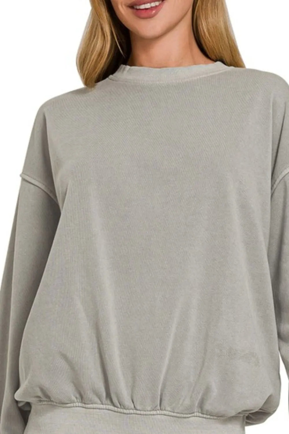 Zenana Soft Fleece Pigment Dye Round-neck Sweatshirts OutfitFlow