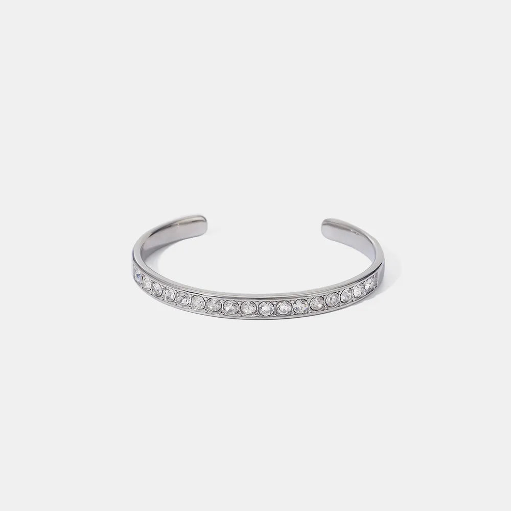 Stainless Steel Inlaid Zircon Bracelet Silver One Size OutfitFlow