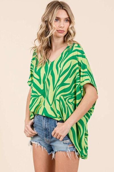 Mittoshop Zebra Print V-Neck Short Sleeve Oversized Top OutfitFlow