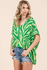 Mittoshop Zebra Print V-Neck Short Sleeve Oversized Top OutfitFlow
