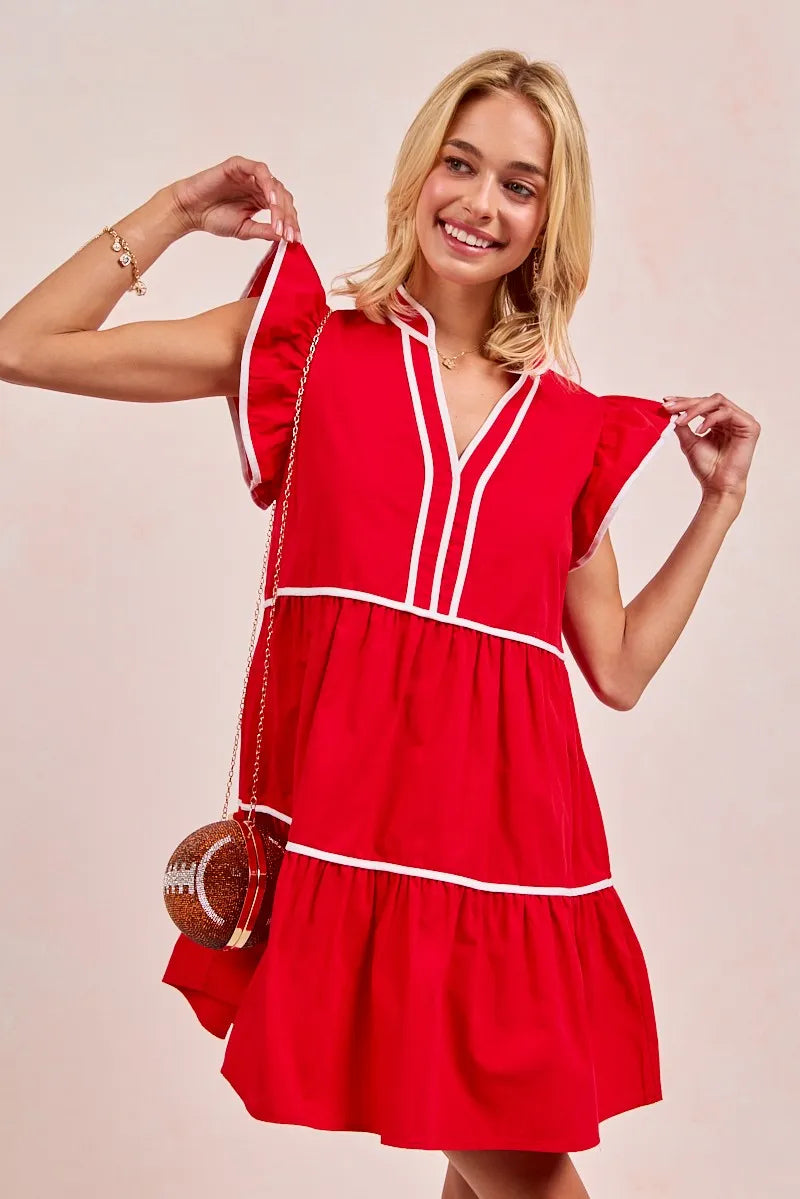 BiBi Gameday Theme Contrast Binding Ruffled Dress OutfitFlow