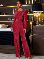 Outfit Flow - Perfee Cutout Round Neck Long Sleeve Jumpsuit