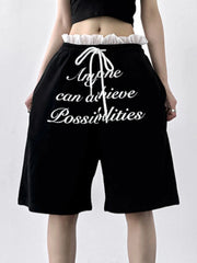 Drawstring Letter Shorts OutfitFlow