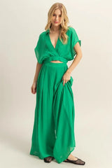 HYFVE Kimono Sleeve Crop Top and Wide Leg Pants Set OutfitFlow