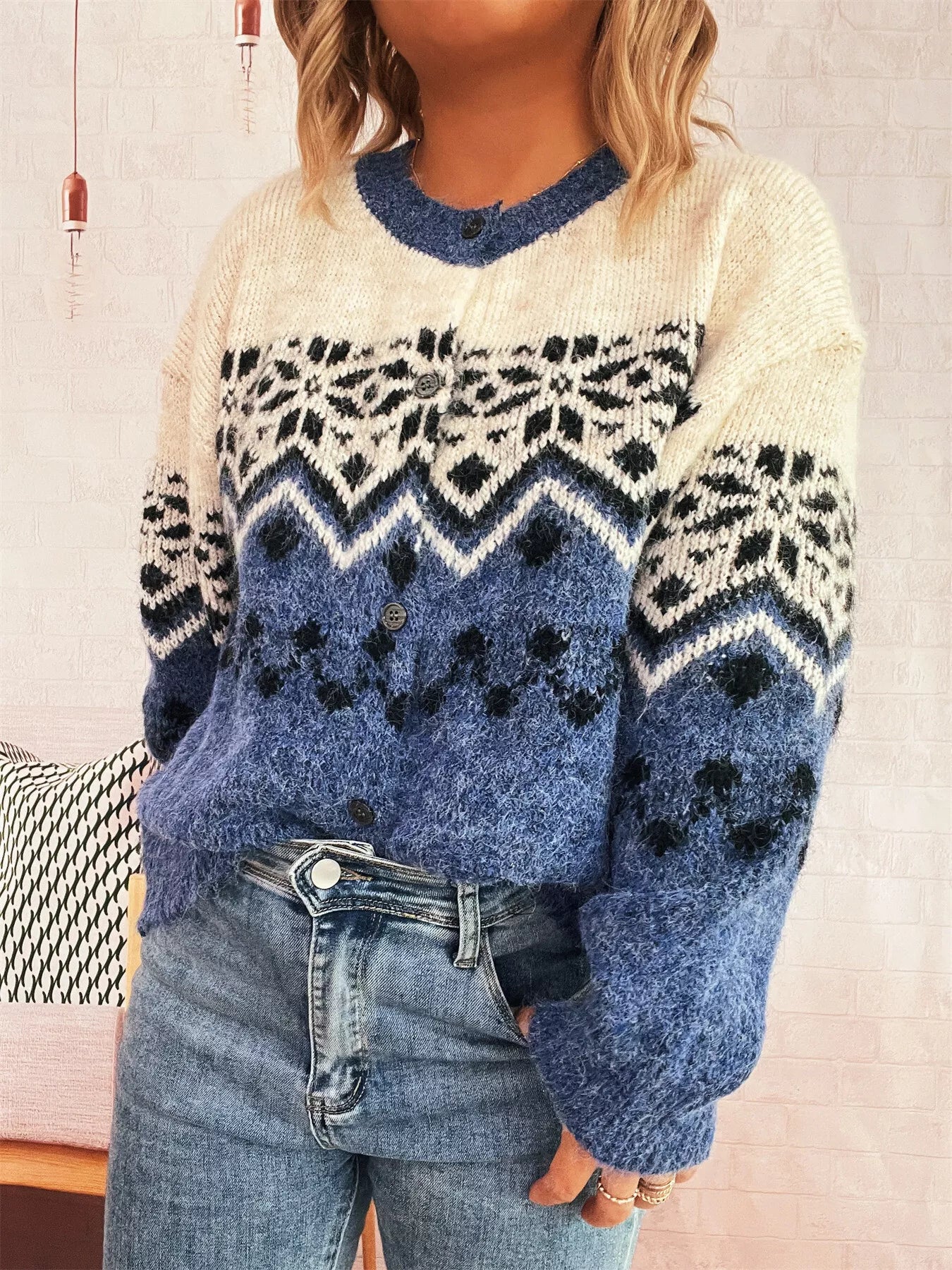 Christmas Button Up Drop Shoulder Cardigan OutfitFlow